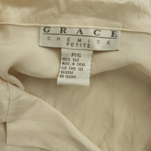 Grace Chemise 100% White silk long sleeve shirt blouse top - Picture 2 of 8